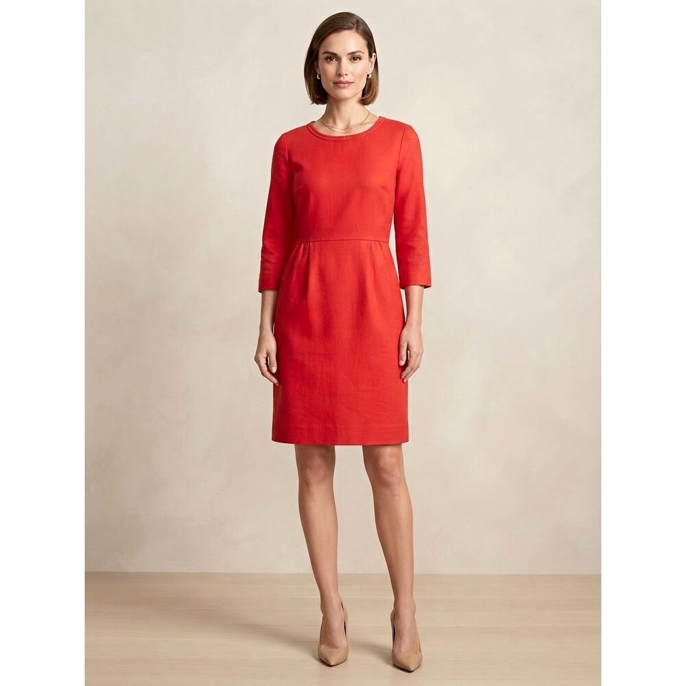 J.CREW Red Solid Shift Dress With 3/4 Sleeves